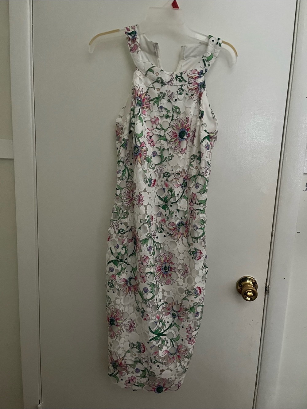 paper doll White Floral Lace Dress with Pink and Green Accents